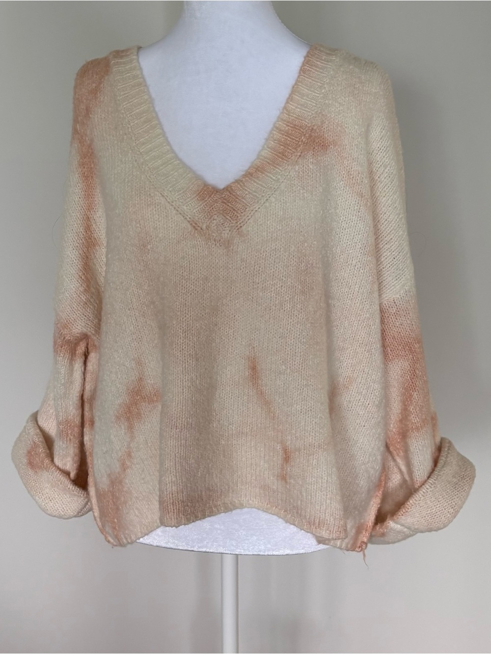 Anthropologie V-Neck Tie-Dye Sweater in Cream & Peach